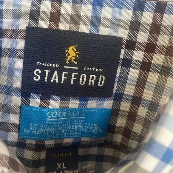 Stafford Plaid Coolmax Slimfit Long Sleeved Button Down Dress Shirt - Picture 2 of 8